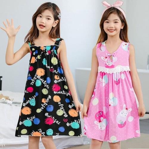 Girls Summer Thin Breathable Suspender Dress Nightdress Children Princess Dress 2-16 Years