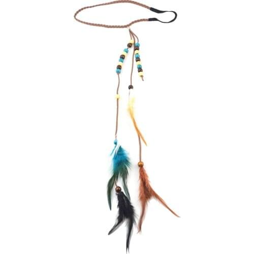 African Festival Headband Stone Feather Headpiece Vintage Party Women Feather Headdress Hippie Boho Gypsy Tribal Hair Accessory