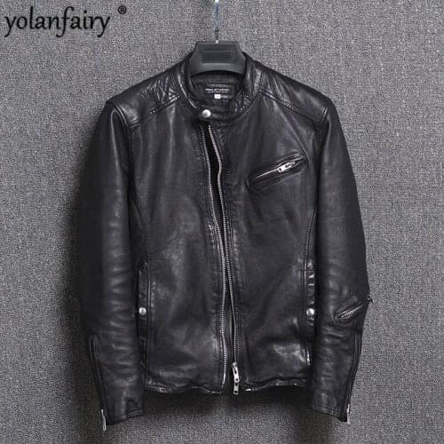 Vintage Genuine Leather Jacket Men Motorcycle Sheepskin Coat Short Slim Mens Leather Jacket Veste Cuir Homme 2-cn15a-9s KJ2315