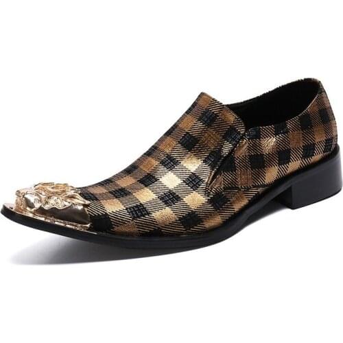 Ntparker 2021 New Fashion Golden Steel Toe Leather Dress Shoes Men Mixed Colors Oxford Shoes for Men Party and Wedding Shoes