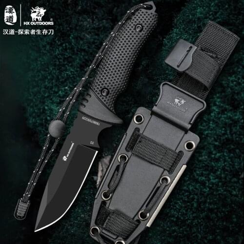 HX Outdoors Survival Hunting knife D2 Steel Fixed Blade Straight Camping knives Multi Tactical Rubber Handle Hand Tools