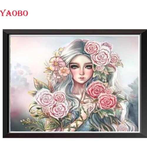 Full Square/Round Handicraft Embroidery Rhinestones Cross Stitch Diy Diamond Painting Girl And Rose Flower 5D Home Decor