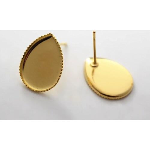 Blank Stud Earrings Bases Findings with Teardrop Bezel Cabochons Settings Pins Earrings post Findings Golden Plated Brass