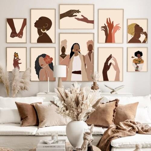 Self-adhesive Wall Stickers Abstract Black Girl Illustration African Wall Art Posters Prints Wall Picture For Living Room Decor