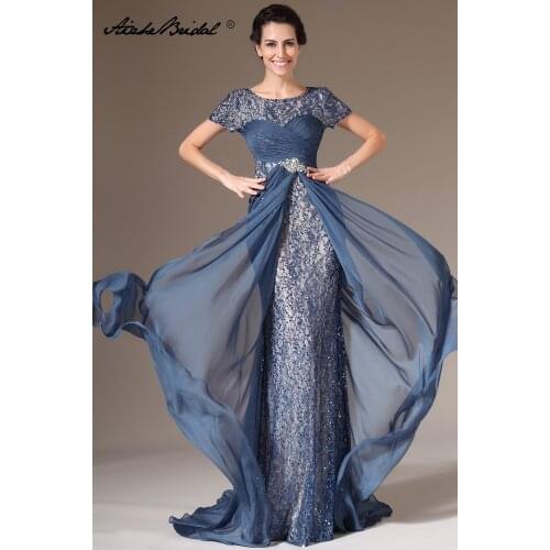 Formal Womens Dress Elegant Short Sleeve Mermaid Sequin Chiffon Mother of the Bride Dress vestido novia