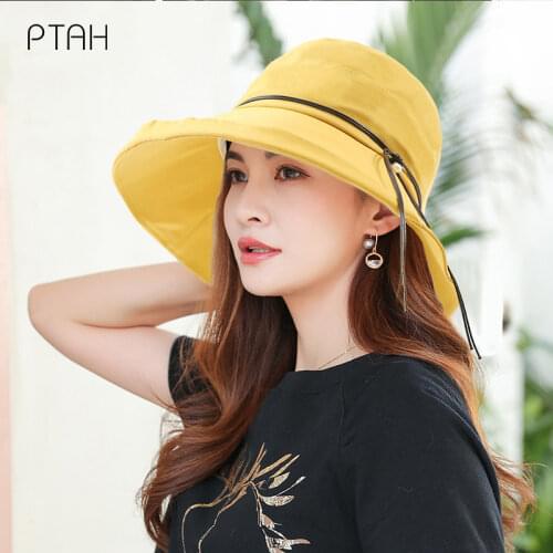 [PTAH] Fashion Sun Protection Cloth Hat Womens Breathable Comfortable Caps Anti-UV UPF50+ Foldable Adjustable Hat Not Polyester