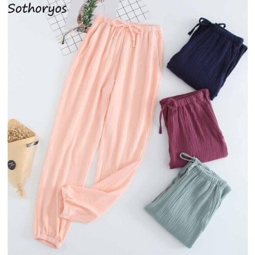 Sleep Bottoms Couples Loose Leisure Drawstring Cotton Fashion Chic Solid Simple Ulzzang High Waist All-match Soft Breathable New