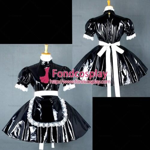 Sexy Sissy Maid Black Pvc Dress Lockable Uniform Cosplay Costume Custom-made[G560]