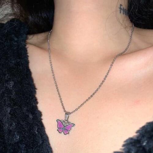 Thermochromic Butterfly Necklace Color Necklace Popularity In Europe And America Light Luxury Necklace Color Changing Necklace