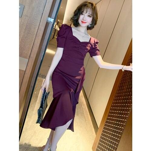 Top Quality Simple retro Bubble Sleeve Ruffle Dress for women in summer