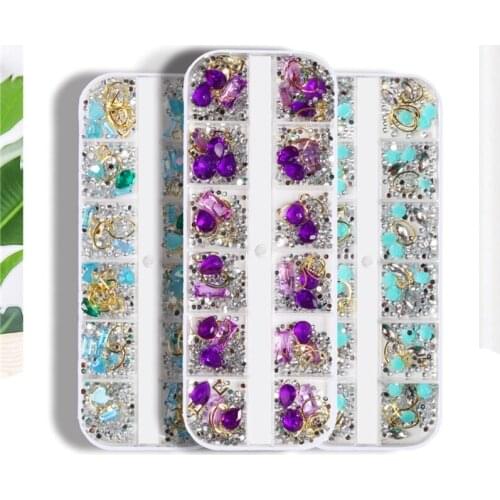 Y1UF 12 Grids Nail Art Rhinestones Decorations Multi-Shape Nails Ornaments Manicure Decor DIY Crafts Accessories for Salon Home