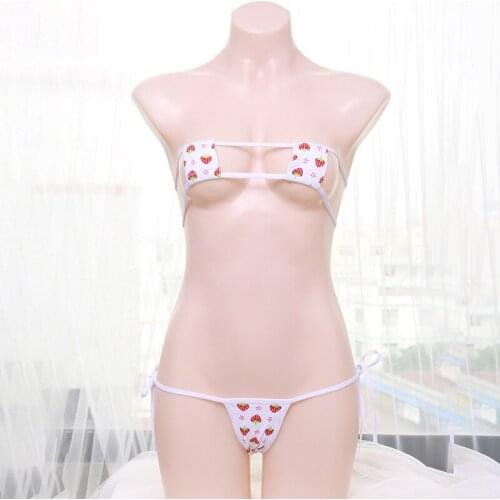 Japanese Erotic Sets Lingerie Classic Kawaii Strawberry Print Mini Square Cup Bikini Adult Toy Cosplay Sexy Costumes Cotton Bra