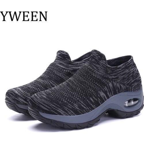 YWEEN Women Walking Shoes Running Mesh Shoes Fashion Platform Slip-On Sneaker Air Cushion Modern Dance Shoes Women