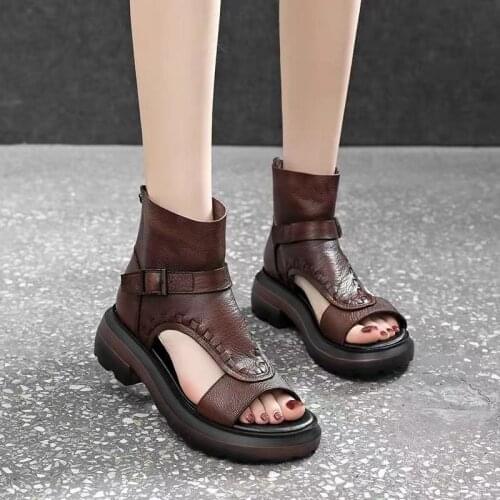 Ladies Sandals Soft Skin Thick Bottom Roman Sandals Retro Open Toe Sandals Gladiator Sandals Women Sandalias De Las Mujeres