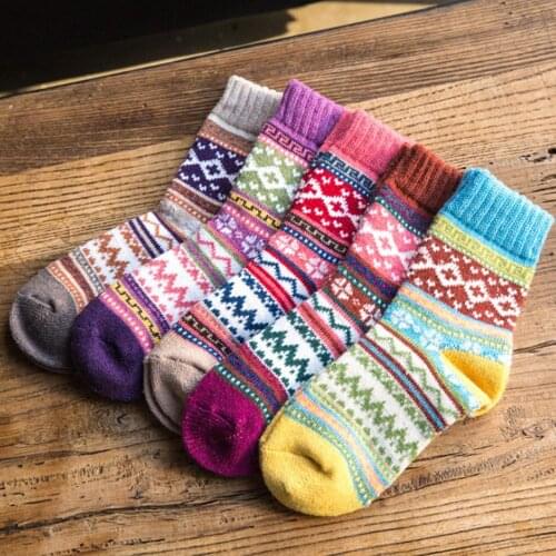 Winter Retro Special Ethnic Style Thermal Woolen High Tube Thickening Warm Soft Rabbit Wool Assorted Color Women Socks