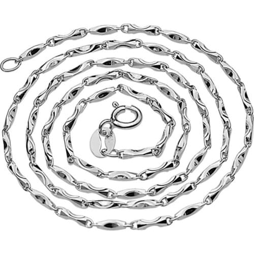 ANENJERY 925 Sterling Silver necklace Ingots Link Chain Lobster Clasp collares necklaces for women S-N18