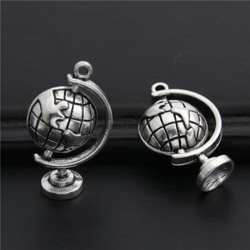 10pcs Silver Color Cute Globe Travel Earth Charms Pendant For Jewelry Accessories DIY Making Wholesale 17x29mm A2969