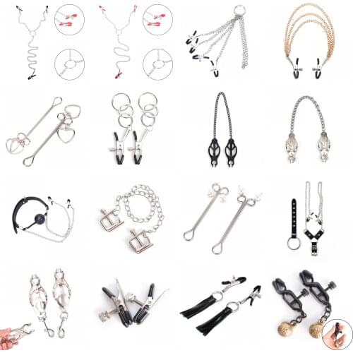 16 Style Sex Toy Nipple Clamps With Metal Chain Adjustable Breast Labia Clips Clit Clamp Sex Toys For Couple Fetish Adult Game