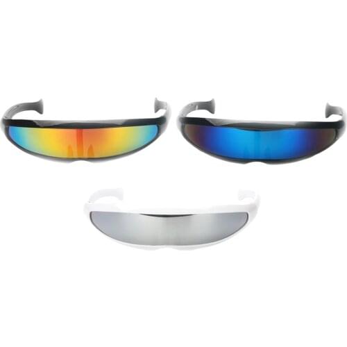 3/pack Novelty Futuristic Cyclops Mirrored Sunglasses Narrow Monoblock Shield Glasses Gold Blue Silver Mirrored Costume Props