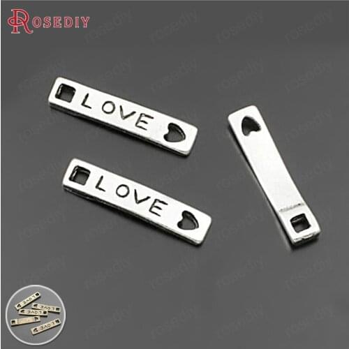 50PCS 21x4MM Antique Bronze Silver Zinc Alloy Love Connect Charms Jewelry Making Supplies Diy Findings Accessories