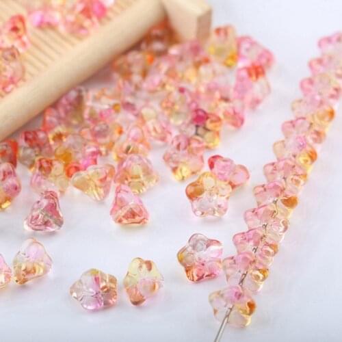 100pcs Lily Flower Shape Lampwork Beads Multi Gradient Color Glass Beads For Jewelry Making Hairpin Handmade DIY Accessories