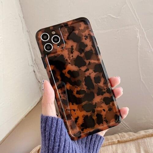 Retro Amber Leopard Phone Case For iPhone 11 12 Pro Max XR X XS Max 7 8 Plus SE 2020 Soft IMD Glossy Bumper Phone Cover Coque