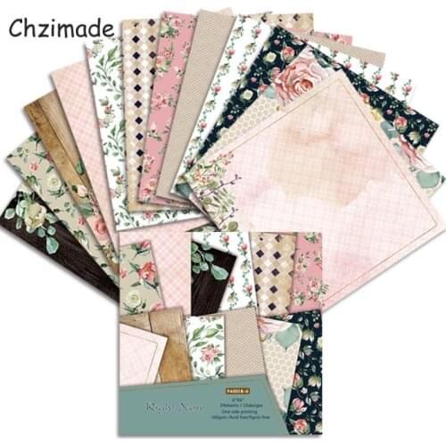 Chzimade 12Sheets Rose Flower Printed Scrapbooking Paper Pad 15.2x15.2cm For Card Making DIY Background Paper Crafts