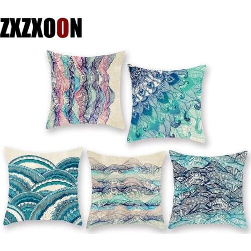 Decorative Throw Pillows Case Blue Boho Geometric Mandala Polyester Sofa Home Cushion Cover for Living Room Decoration
