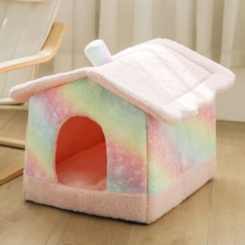 Cat and Dog House New Enclosed Warm Comfortable Nest Plush Printing Pet Nest Multi-specification Removable Washable Pet House