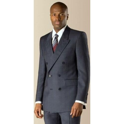 Double Breasted Navy Blue Men Suits for Wedding Custom Made Groom Tuxedo Man Suit Slim Fit Best Man Blazers 2 Piece Jacket Pants