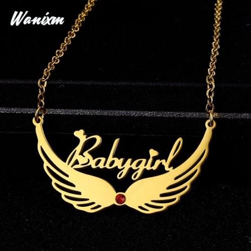 Customized Name Necklace Personalized Babygirl Gold Choker Zircon Name Necklace Wings Pendants for Women Men Nameplate Jewelry
