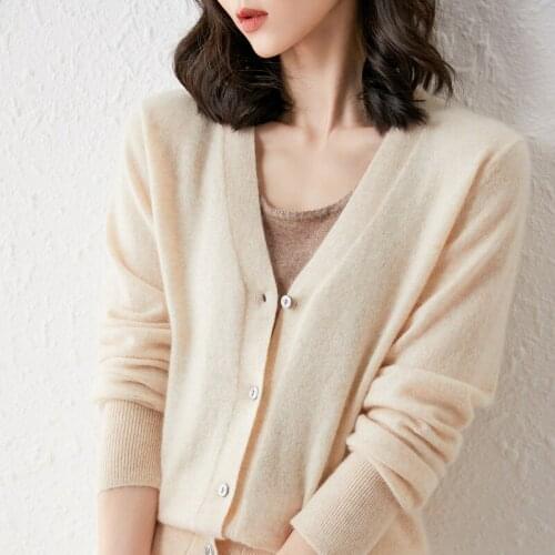 2021 V-Neck New Cashmere Cardigan Womens Top 100%Pure Wool Plus Size Jacket Sweater Loose And Wild Autumn Winter Knitted Coat