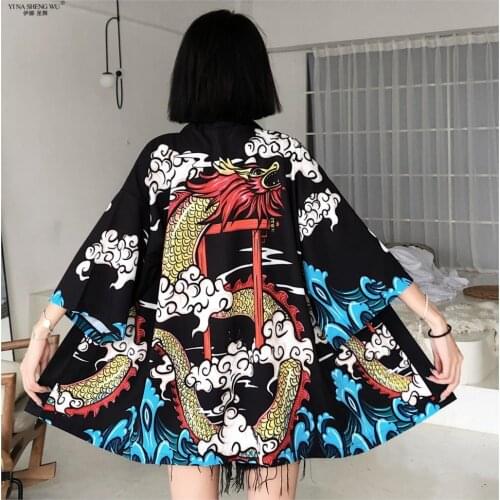 Japan Kimono Dragon Print New Cardigan Female Loose Casual Shirt Summer Tops Kimonos Coat Yukata Girls Harajuku Asian Clothing