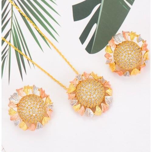 LARRAURI Jewelry Set Luxury Delicate Spiral Round Big Zircon Micro Plated Necklace with Earrings Wedding Pop Bridal Best Gifts