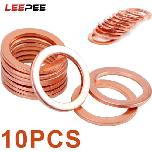 LEEPEE 10 Pieces/Set Sump Plug Oil Seal Tools Fasteners Accessories for Car Truck Vehicle 10*14*1mm Solid Copper Crush Washers