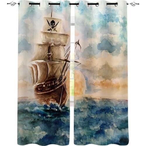 Cartoon Pirate Ship Skull Window Curtain for Kids Room Bedroom Curtain for Girls Colorful cortinas