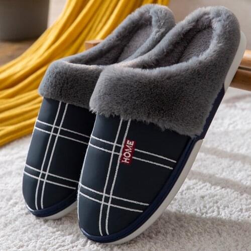 Men Warm Home shoes Winter Slippers Suede Gingham Plush Velvet Indoor shoes for Male Home Slipper New Non slip Waterproof Slides