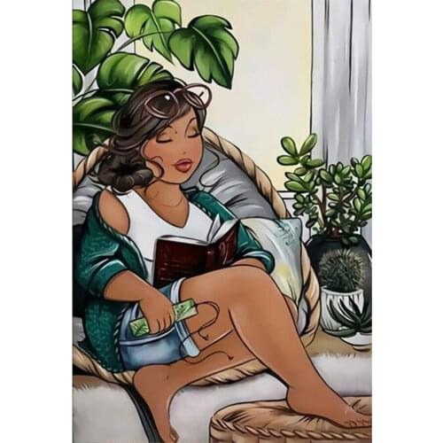 5D Full Square Sexy Women Diamond Painting Fat Lady Reading Book Diamond Embroidery Rhinestone Cross Stitch Kits Mosaic Pictures
