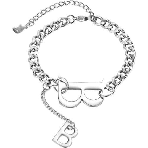Stainless Steel Capital Letter B Bracelet Bangle Women Delicate Fashion Initials B Bracelets Gift For Him