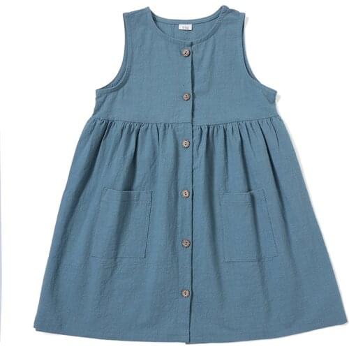 Girls Pocket Button Solid Color Pleated Dress Toddler Girl Clothes 2021 Kids Dresses for Girls Flower Girl Dresses girls dress