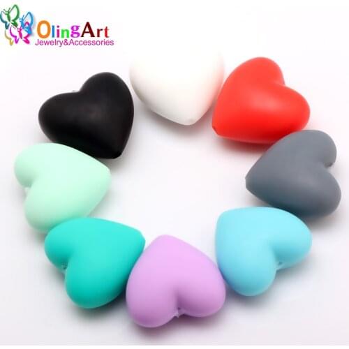 OlingArt 8Pcs/lot DIY Silicone Baby Teether Chew Beads 20mm Safe Food Grade Nursing Chewing Heart-Shaped Silicone Beads Necklace