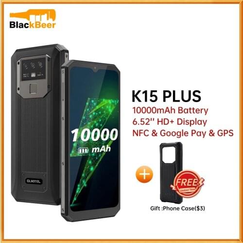 OUKITEL K15 Plus SmartPhone 6.52 Inch 3GB RAM 32GB ROM CellPhone Quad Core Android 10 Mobile Phone MT6761 13MP NFC 10000mAh