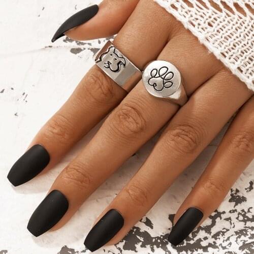 Tocona 2pcs/sets Dog Footprint Matching Couple Rings Set for Women Men Silver Color Alloy Metal Wedding Ring Jewelry Anillo19682