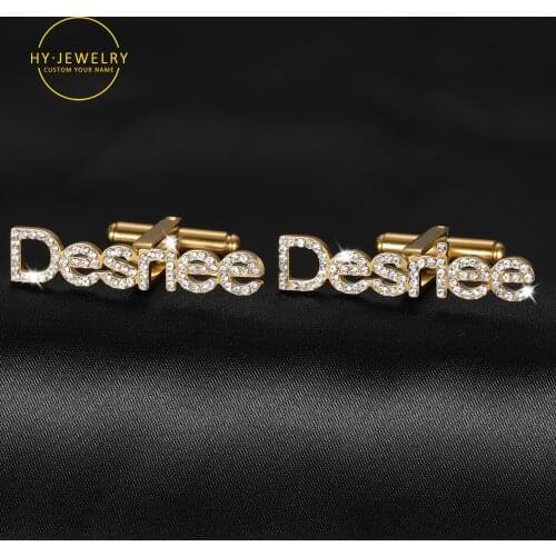 Personalized Iced Out Letter Name Cufflinks Custom Initials Cuff links Buttons Wedding Gifts LOGO Men Shirt Cufflink Men Jewelry