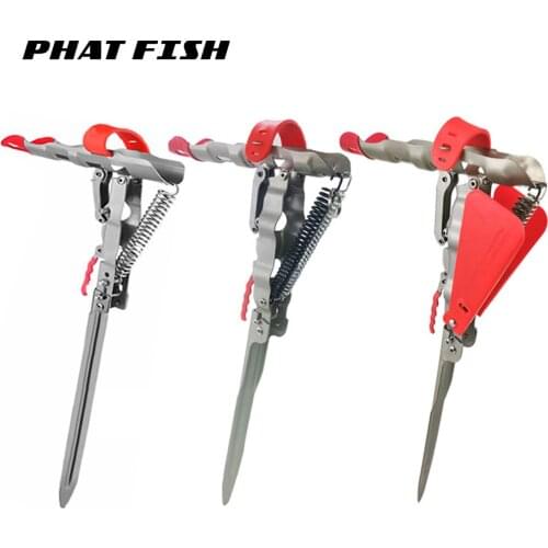 PHAT FISH 1pc Stainless Steel Rod Stand for Bank Fishing 360 Degree Adjustable Automatic Spring Fishing Rod Holder