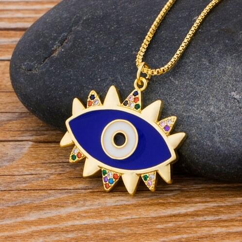 Latest Fashionable Evil Eye Design Blue Pendant Necklace Copper CZ Jewelry Cubic Zirconia Crystals Rhinestone For Women Party