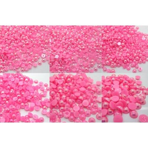 300-10000Pcs Mixed Pink AB Half Round Pearl Beads Craft Cabochon Scrapbook Decoration Flatback Nail Art Garment Beads DIY