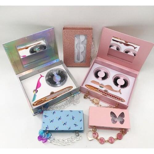 Wholesale Butterfly False Lash Boxes Packaging Empty Rectangle Packaging Box Mink Lashes Case with Chain