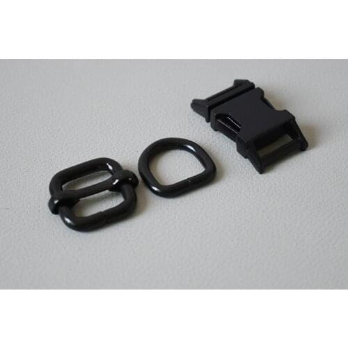 20 Sets Black Metal Slider Renegade Buckle D Ring For 15mm Strap For Pet dog Collar Harness Sewing Accessories