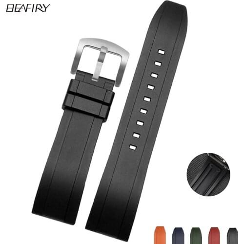 BEAFIRY dust-proof Silicone Watch Band 20mm 22mm Quick Release fluorine Rubber Strap Watchband Waterproof Watchband black blue